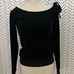 Vintage Juicy Couture Black Velour Blouse Tie Shoulder Detail Size Large Y2K